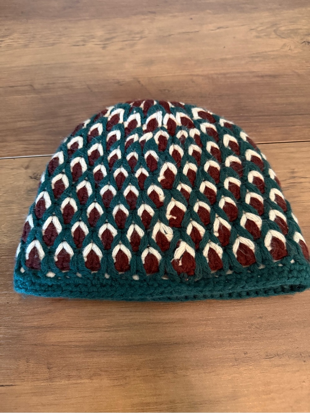 The North Face Chunky Knit Beanie in Teal, Burgundy & Cream